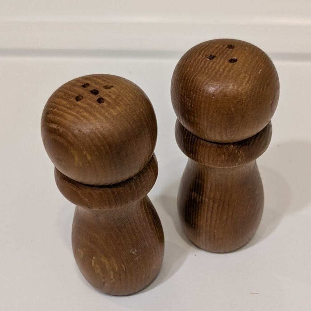 Vintage Primitive Wood Salt Pepper Shakers Collectible Mid Century Danish Modern